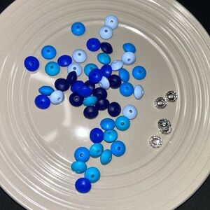50 Mixed Blue Glass Beads and Rhinestone Spacer Set